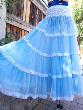 Vintage Sam's Mfg Baby Blue Fairycore  Princess Petticoat Crinoline Skirt